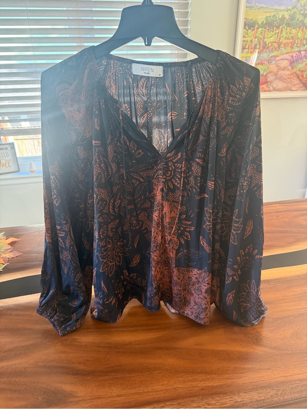 Wren Black and Rust Floral V-Neck Long Sleeve Blouse